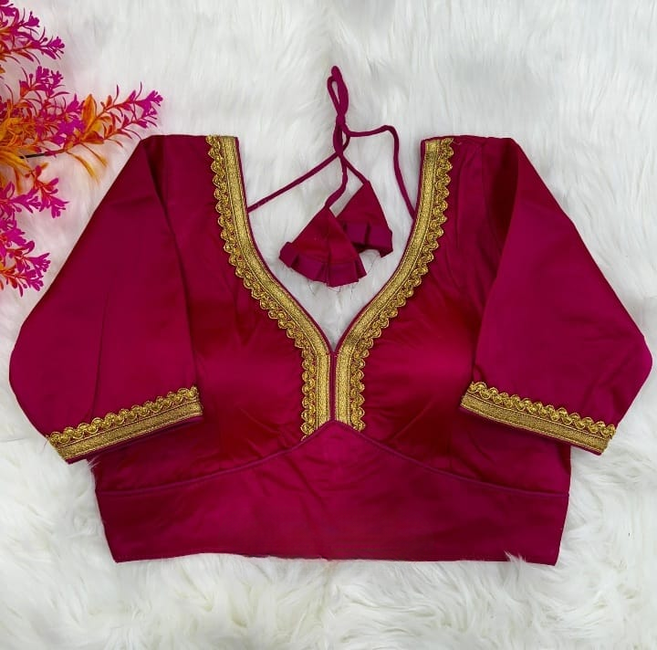 Pink Soft Malai Silk Solid Single Color Blouse