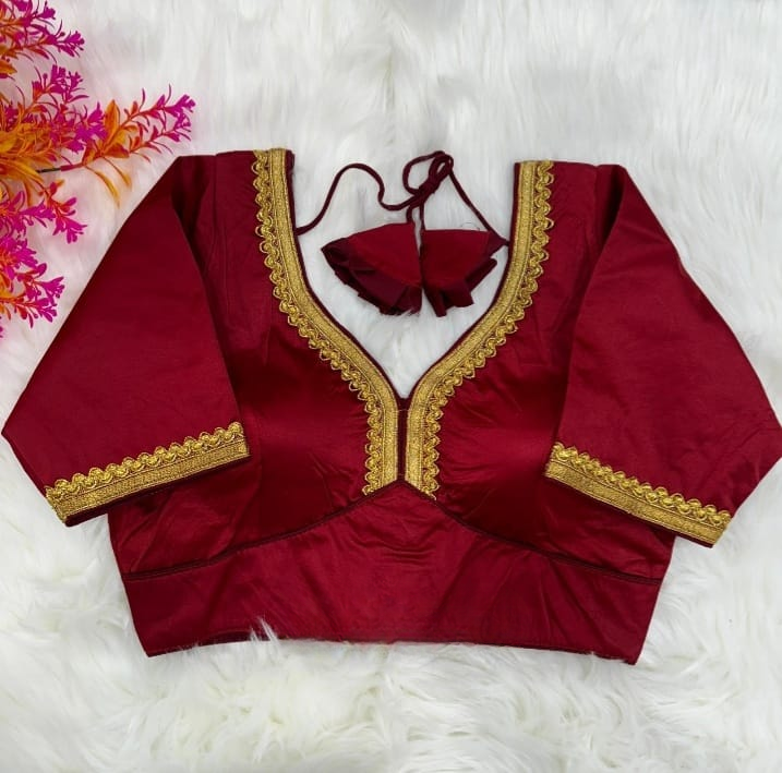 Maroon Soft Malai Silk Solid Single Color Blouse