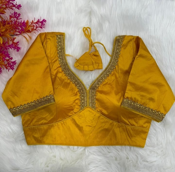 Mustard Yellow Soft Malai Silk Solid Single Color Blouse