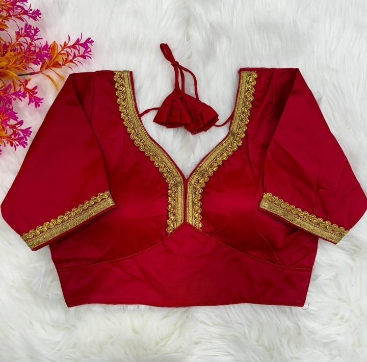 Red Soft Malai Silk Solid Single Color Blouse