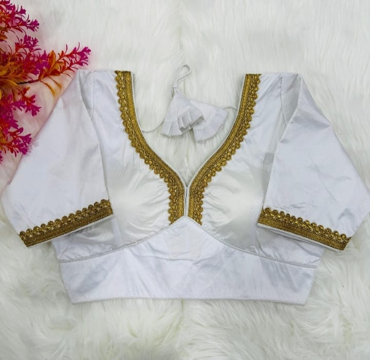 White Soft Malai Silk Solid Single Color Blouse