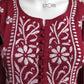 Maroon Flared Cotton Short Chikankari Kurti