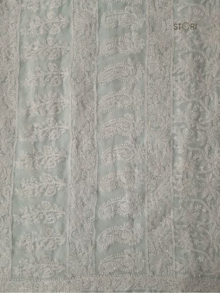 Mint Green Noor Full Jaal Hand Embroidered Lucknowi Chikankari Saree