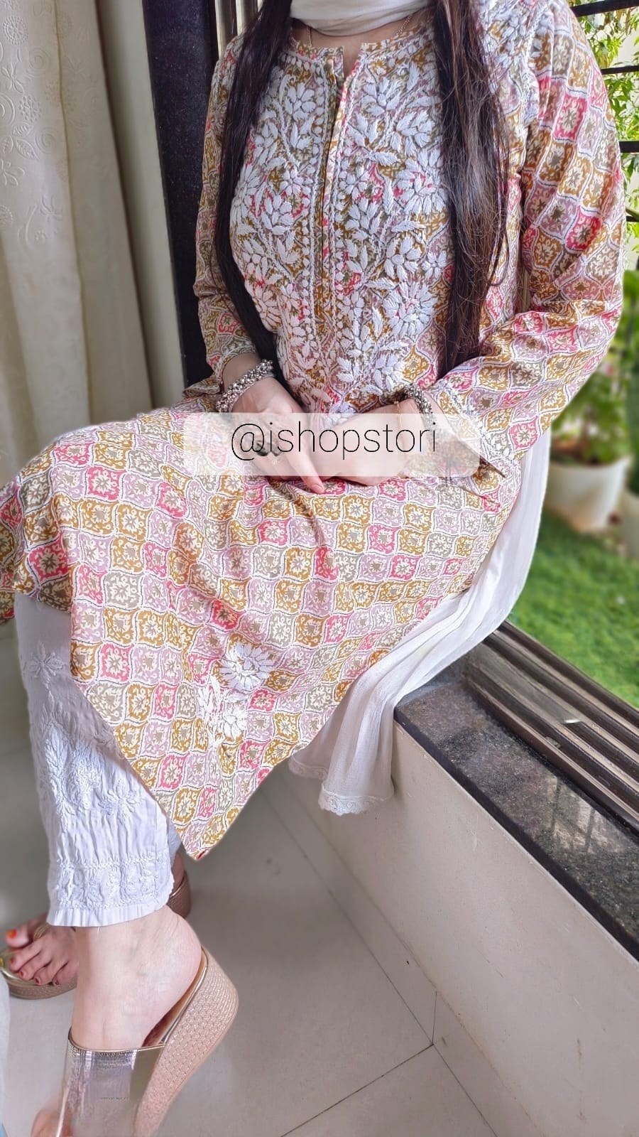 Pattern Printed Mulmul Cotton Chikankari Kurti