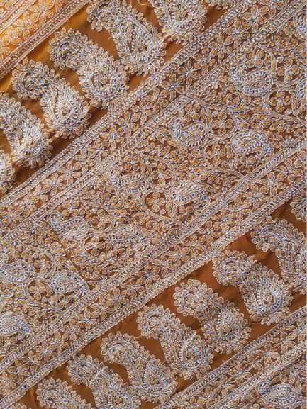 Mustard Yellow Noor Full Jaal Hand Embroidered Lucknowi Chikankari Saree