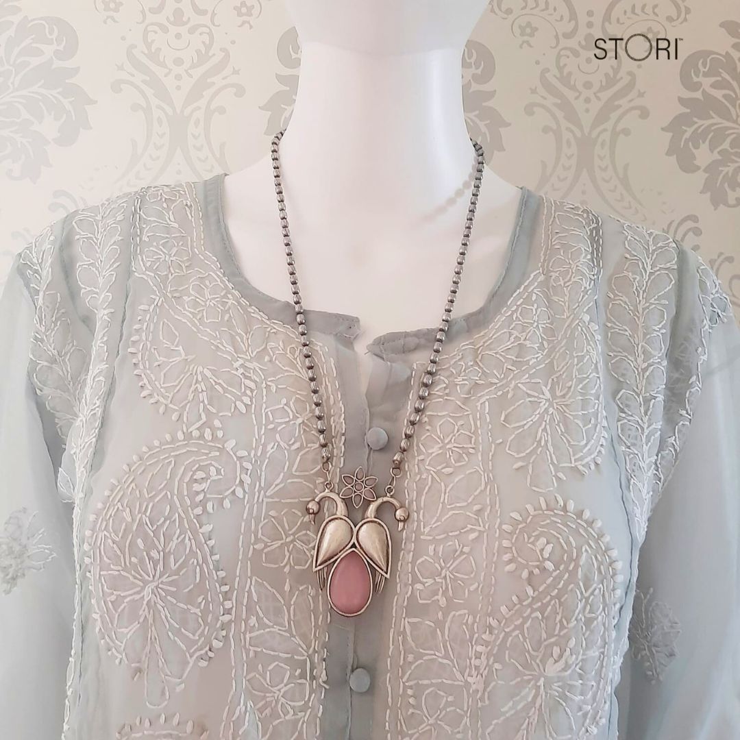 Natasha Silver Look Alike Long Necklace