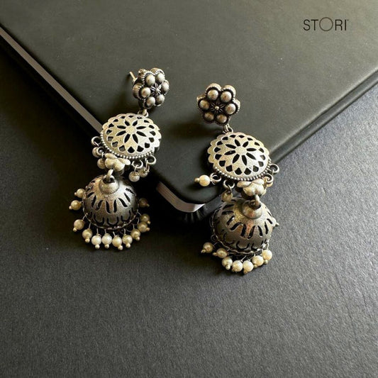 Meenal Long Layered Silver Lookalike Earrings