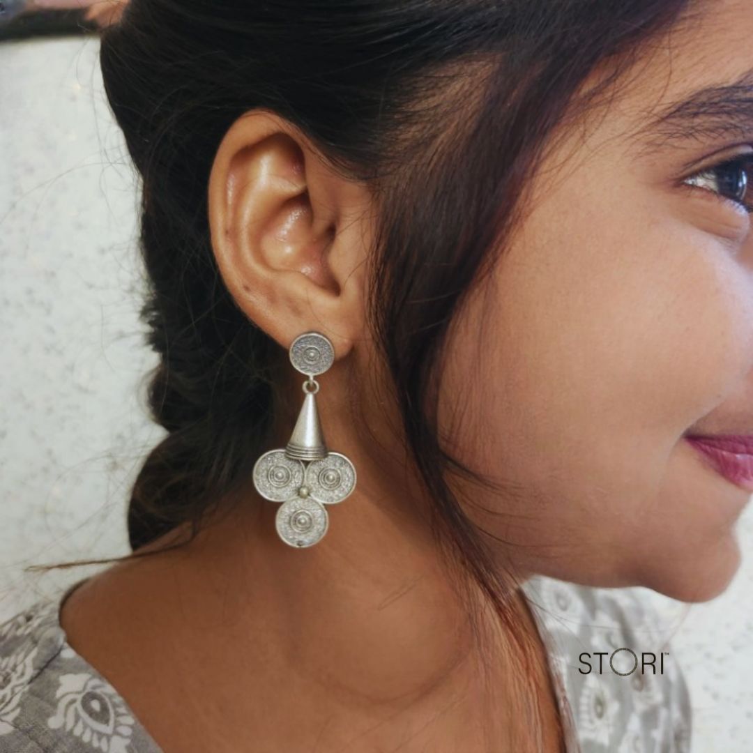 Hammered Oxidised Silver Earrings