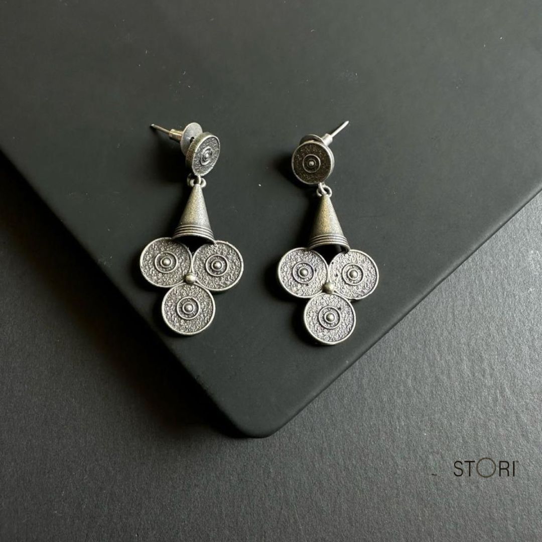 Hammered Oxidised Silver Earrings