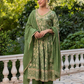 Olive Green Block Printed Muslin Anarkali Suit Set With Kota Doria Dupatta