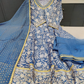 Cornflower Blue Block Printed Muslin Anarkali Suit Set With Kota Doria Dupatta