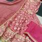 Watermelon Pink Block Printed Muslin Anarkali Suit Set With Kota Doria Dupatta