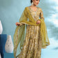 Corn Yellow Designer Angarakha Pattern Anarkali Gown Set With Dupatta