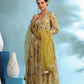 Corn Yellow Designer Angarakha Pattern Anarkali Gown Set With Dupatta