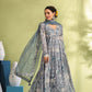 Grey Designer Angarakha Pattern Anarkali Gown Set With Dupatta