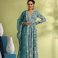 Aquamarine Designer Angarakha Pattern Anarkali Gown Set With Dupatta