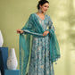 Aquamarine Designer Angarakha Pattern Anarkali Gown Set With Dupatta