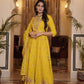 Yellow Rayon Anarkali Kurti Pant Set with Cotton Dupatta