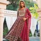 Magenta Beautiful Anarkali Kurti With Flex Pant And Chiffon Dupatta