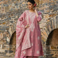Charm Pink Three Piece Side Slit Nyra Cut Kashmiri Embroidery Kurti With Pant And Dupatta