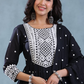 Black Mulmul Cotton Designer Sharara Set With Dupatta & Tassels