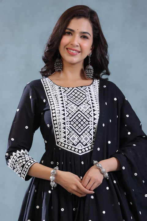 Black Mulmul Cotton Designer Sharara Set With Dupatta & Tassels