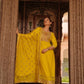 Bright Yellow Schiffili Embroidered Straight Fit Three Piece Kurti Set