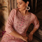 Peach Schiffili Embroidered Straight Fit Three Piece Kurti Set