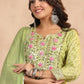 Apple Green Floral Print Side Slit Muslin Kurti Sharara Set With Dupatta