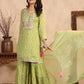 Apple Green Floral Print Side Slit Muslin Kurti Sharara Set With Dupatta