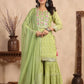 Apple Green Floral Print Side Slit Muslin Kurti Sharara Set With Dupatta