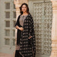 Black Designer Rayon Nyra Cut Embroidered Kurti Sharara Set With Dupatta