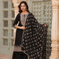 Black Designer Rayon Nyra Cut Embroidered Kurti Sharara Set With Dupatta