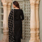 Black Designer Rayon Nyra Cut Embroidered Kurti Sharara Set With Dupatta