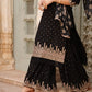 Black Designer Rayon Nyra Cut Embroidered Kurti Sharara Set With Dupatta