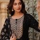 Black Designer Rayon Nyra Cut Embroidered Kurti Sharara Set With Dupatta