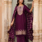 Wine Color Designer Rayon Nyra Cut Embroidered Kurti Sharara Set With Dupatta