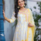 Yellow Cotton Floral Embroidered Anarkali Kurti Pant Set With Chiffon Dupatta