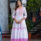 Pink Cotton Floral Embroidered Anarkali Kurti Pant Set With Chiffon Dupatta