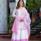 Pink Cotton Floral Embroidered Anarkali Kurti Pant Set With Chiffon Dupatta