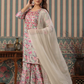 Ice Blue Designer Floral Print Muslin Sharara Set With Gota Patti Tassels and Chiffon Dupatta