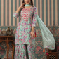 Ice Blue Designer Floral Print Muslin Sharara Set With Gota Patti Tassels and Chiffon Dupatta