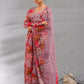 Rosewood Pink Digital Floral Print Organza Anarkali Kurti Pant Set With Dupatta