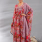 Rosewood Pink Digital Floral Print Organza Anarkali Kurti Pant Set With Dupatta