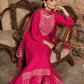 Magenta Side Slit Nyra Cut Rayon Embroidered Kurti Sharara Set With Dupatta