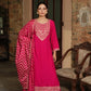 Magenta Side Slit Nyra Cut Rayon Embroidered Kurti Sharara Set With Dupatta