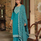 Turquoise Side Slit Nyra Cut Rayon Embroidered Kurti Sharara Set With Dupatta