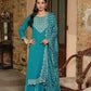 Turquoise Side Slit Nyra Cut Rayon Embroidered Kurti Sharara Set With Dupatta