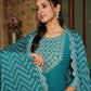 Turquoise Side Slit Nyra Cut Rayon Embroidered Kurti Sharara Set With Dupatta