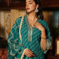 Turquoise Schiffili Side Slit Straight Kurti Set With Embroidered Rayon Pant and Organza Dupatta